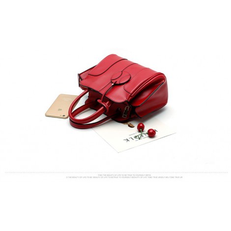 Eldora Genuine Leather Top Handle Bag Red 76408