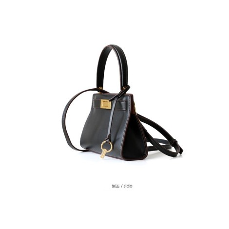 Eldora Genuine Cow Leather Shoulder Bag Black 77114