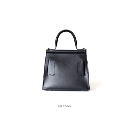 Eldora Genuine Cow Leather Top Handle Bag Black 77152