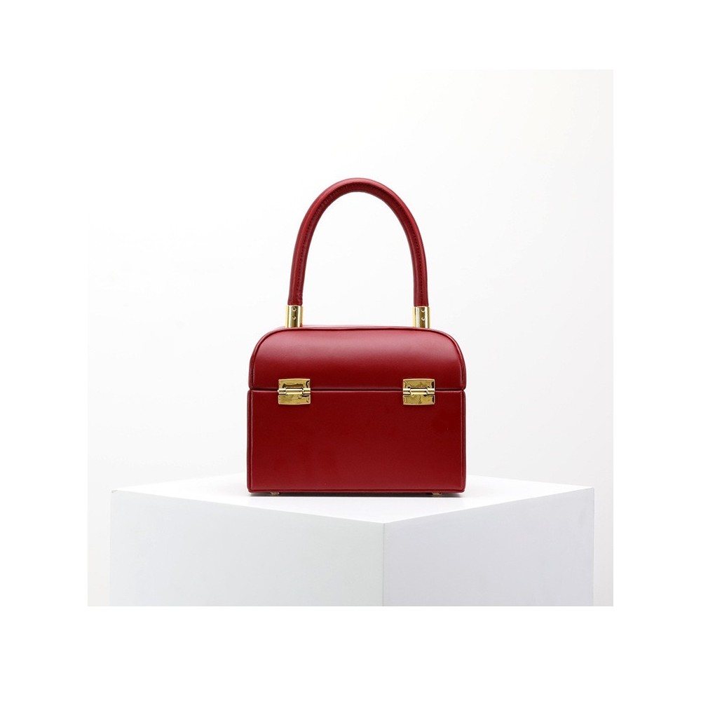 Eldora Genuine Cow Leather Top Handle Bag Red 77153