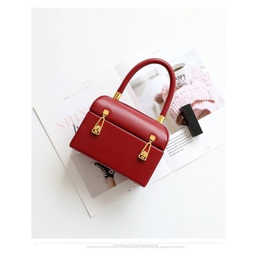 Eldora Genuine Cow Leather Top Handle Bag Red 77153