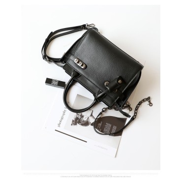 Eldora Genuine Cow Leather Shoulder Bag Black 77165