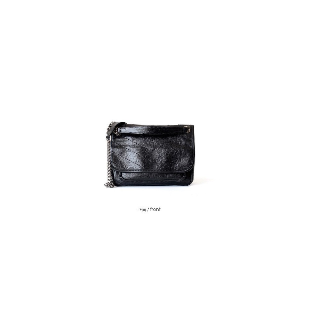 Eldora Genuine Cow Leather Shoulder Bag Black 77174