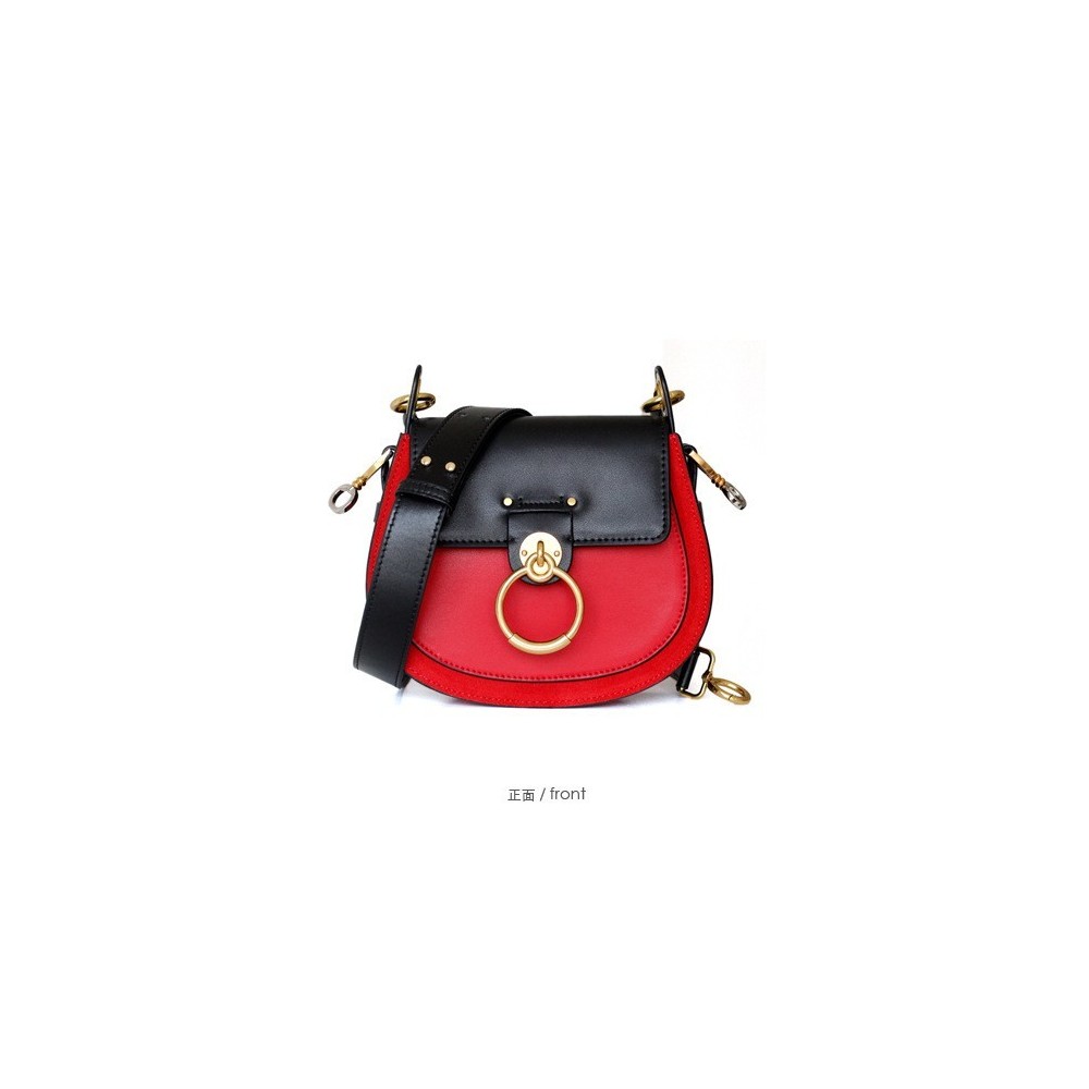 Eldora Genuine Cow Leather Shoulder Bag Red Black  77182