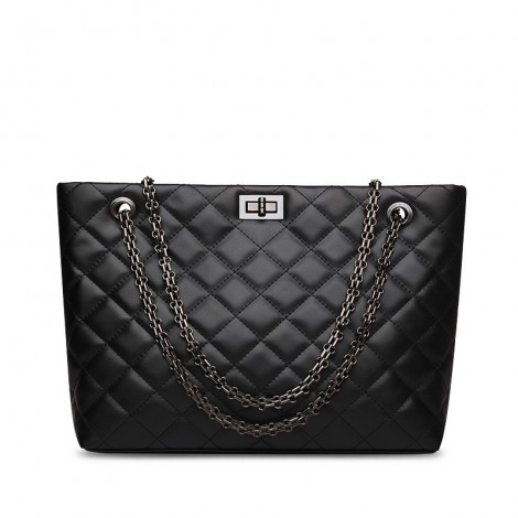 Rosaire « Apolline » Quilted Tote Bag Cowhide Leather with Chain ...