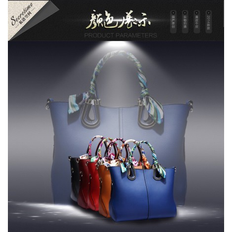 Genuine Leather Tote Bag Blue 75600