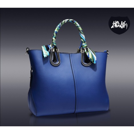 Genuine Leather Tote Bag Blue 75600