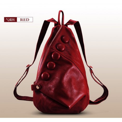 Genuine Leather Backpack Bag Dark Red 75610